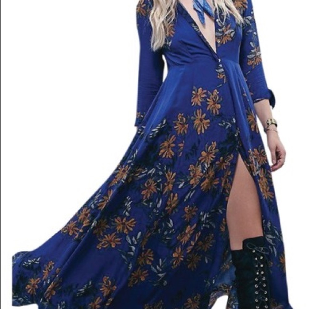 free people quarter sleeve button down maxi dress